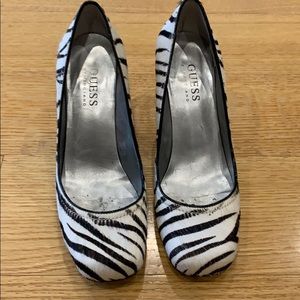 Guess Zebra fake hair heels
